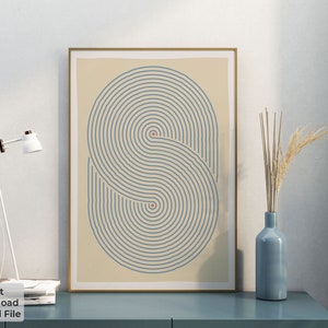 Mid-Century Modern Blue and Beige Wall Art | Large Abstract Print | Instant Download