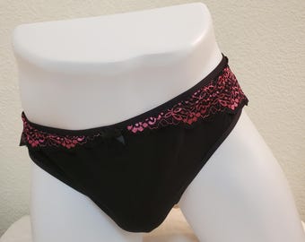 Bragas de hombre hechas a mano de encaje y algodón Ropa interior de encaje para el trasero Ropa interior masculina