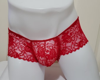 Handmade Male Mens Sexy Lacey Fabric Sissy Panty Breathable Sheer Fabric Slip Bikini Underwear