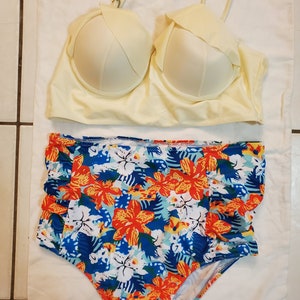 Hensard Women High Waisted / 2 Piece Floral Bikini Set Push Up Padded Bra Swimsuit Bathing Suit, Sexy Bikini ,Beachwear - XL