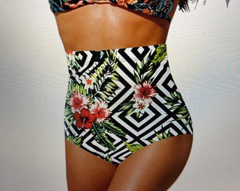 Vintage Women's High Waisted Swimsuit Bikini Bottoms Tummy Control Tankini Bottoms Swim Shorts - Large
