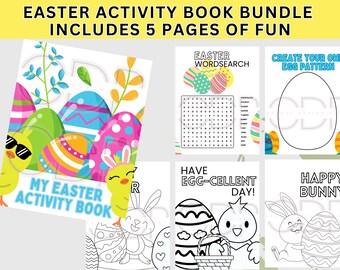 Easter Activity Bundle Printable | Easter Egg Bunny Activity Sheet | Happy Easter Coloring Pages | Word Search | Easter Egg Hunt Games Party