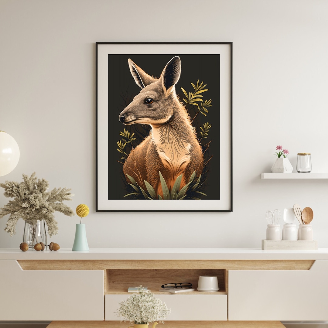Kangaroo Wall Art Illustration Printable Minimalist Design Etsy