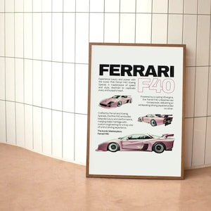 Rosa Ferrari F40 cartel coche pared arte Ferrari F40 impresión Ferrari cartel rosa super coche impresiones Ferrari regalos coches de carreras decoración Ferrari impresiones