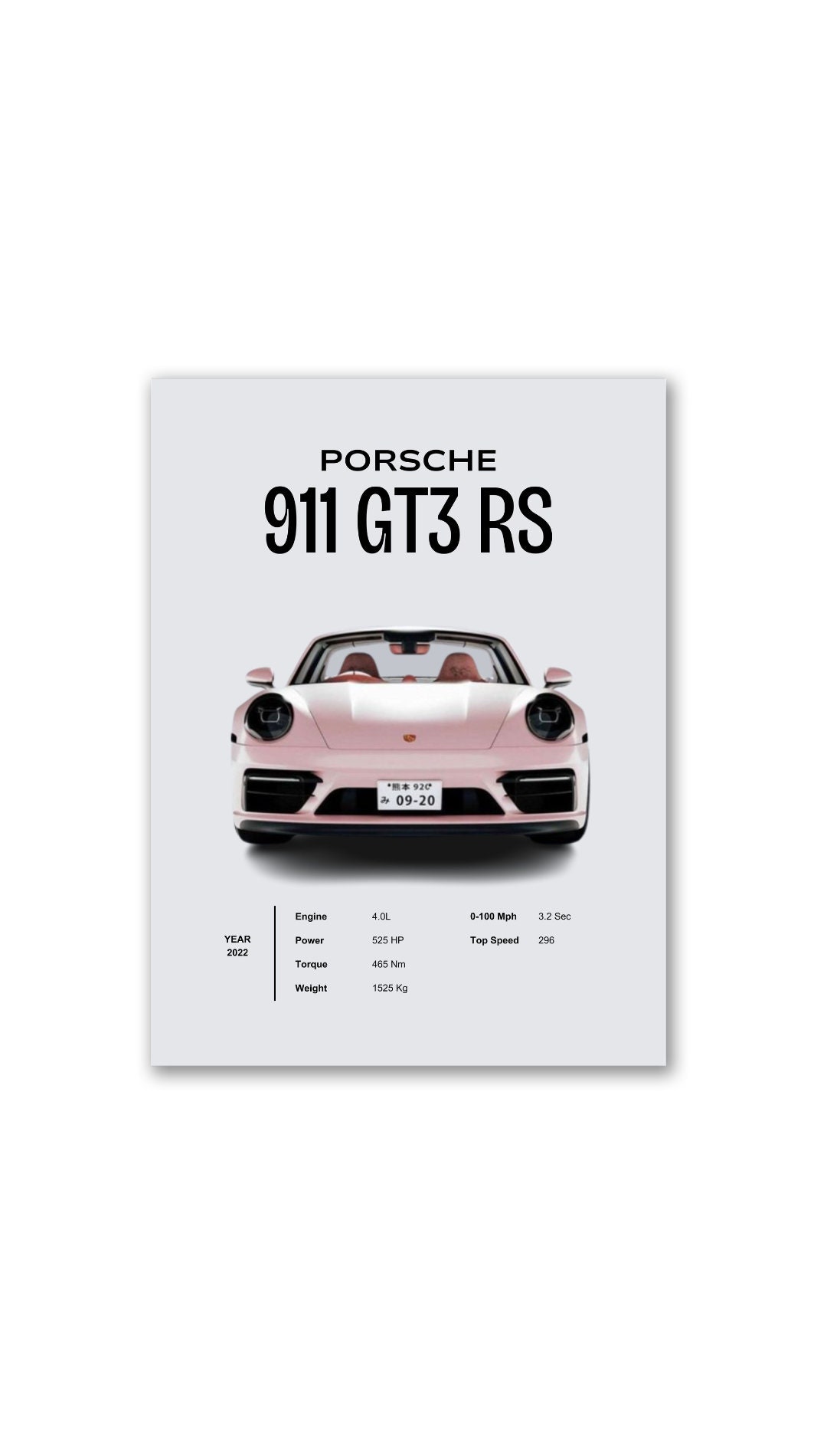 Pink Porsche Poster Car Poster Porsche Print Porsche 911 Pink Wall