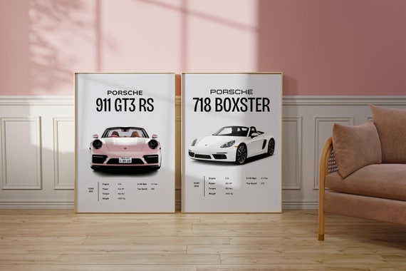 Set of 2 Porsche poster Pink Porsche poster Car poster Porsche print Porsche 911 Pink wall art Porsche GT3 RS Car prints DIGITAL DOWNLOAD
