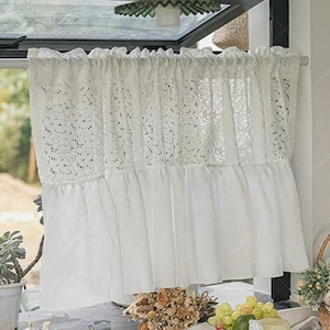 Rideau café en dentelle blanche, rideau court blanc de style cottage pour cuisine, armoire, rideau d&#39;armoire en dentelle de style français