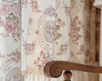 Embroidered Floral Curtains: French Shabby Chic Scalloped Drapes