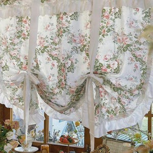 Floral Ruffle Tie-Up Curtain: Farmhouse Kitchen Balloon Curtain