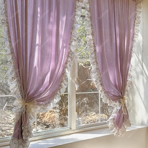 Lila Verdunkelungsvorhang, romantischer Blumenvorhang mit gekräuseltem, elegantem Baumwollfenstervorhang für Mädchenzimmer, 1 Panel