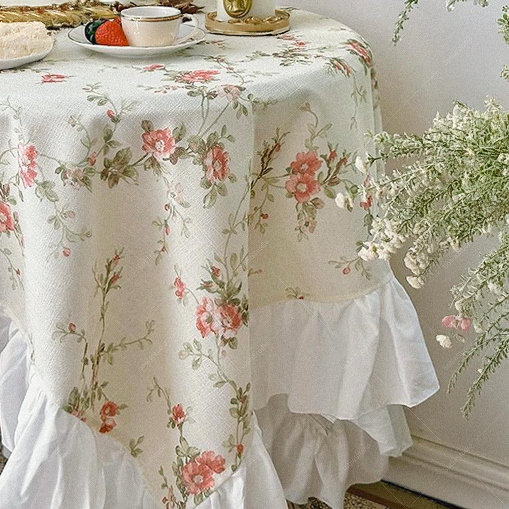 Romantic Floral Ruffle Edge Tablecloth: Vintage Table Cloth - Etsy
