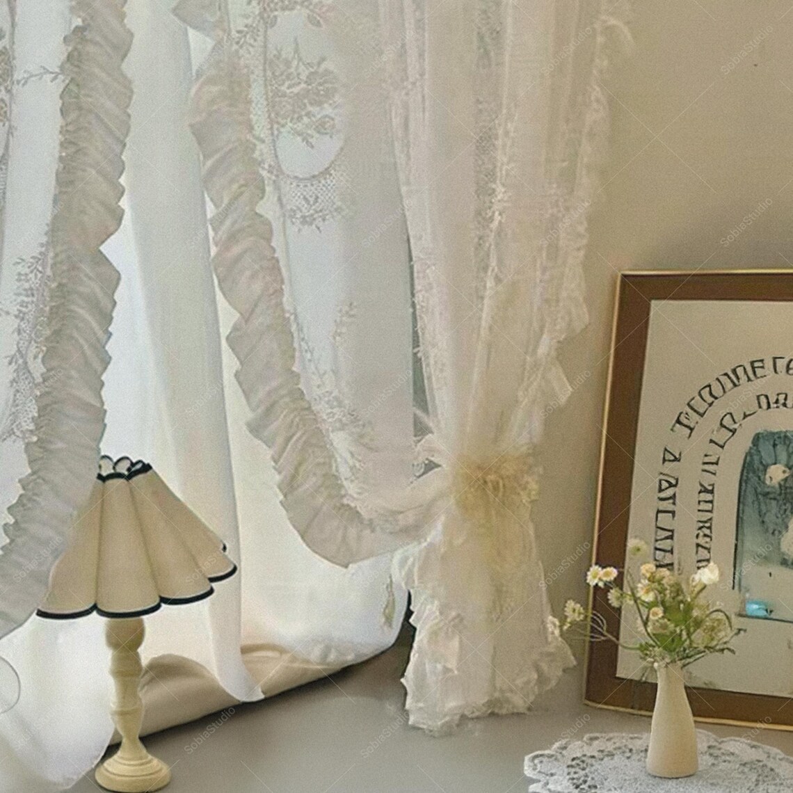 French Style Ruffle Lace Curtain Panel: Romantic Floral Sheer Drape - Etsy