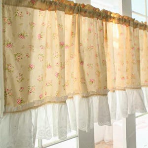 Floral Kitchen Curtain, Shabby Chic Cotton Curtain For Small Winow , Rustic Short Valance  Curtain