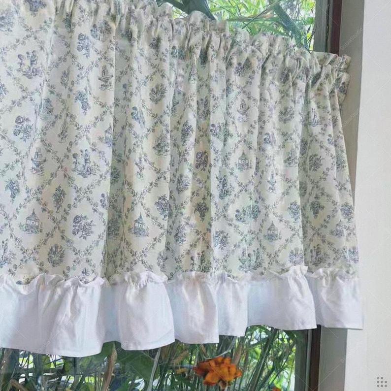 Elegant Floral Ruffle Kitchen Curtains: Farmhouse Cafe Valance - Etsy