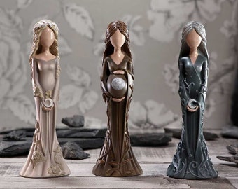 Set Of 3 Aspects Of Maiden, Mother and Crone Triple Moon Goddess Altar Statue Ornament Figurines 15cm