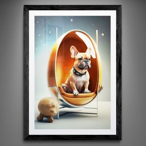 Frenchie Bulldog in Atomic Mid Century Modern Chair AI Giclee Art Print