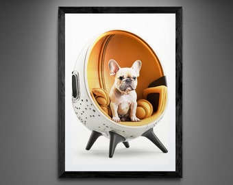 Frenchie Bulldog in Atomic Mid Century Modern Chair AI Giclee Art Print