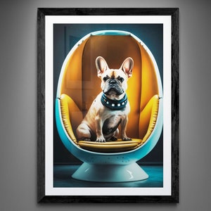 Frenchie Bulldog in Atomic Mid Century Modern Chair AI Giclee Art Print