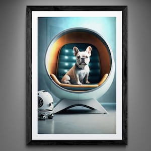 Frenchie Bulldog in Atomic Mid Century Modern Chair AI Giclee Art Print
