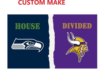 Drapeau divisé de maison personnalisée, drapeau personnalisé, drapeau divisé de maison, drapeau de la NFL, drapeau de pays, drapeau d’école, drapeau de MLB, donnez des noms à deux équipes, nous faisons