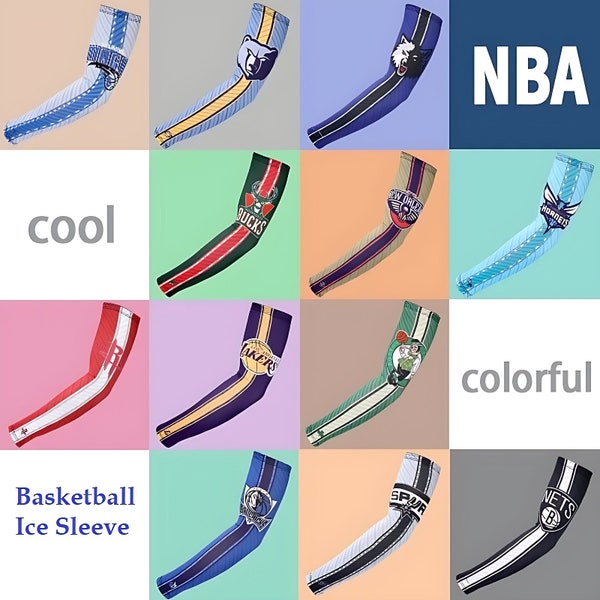 Maniche di ghiaccio con i fan del logo della squadra di basket preferita Cover Up Cooling Sports Sleeve per gli appassionati di basket come regalo 1 paio per bambini e ragazzi