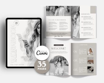 35-Page Canva WorkBook Template | eBook Design | Guide | Lead Magnet | Freebie Template for Digital Marketing