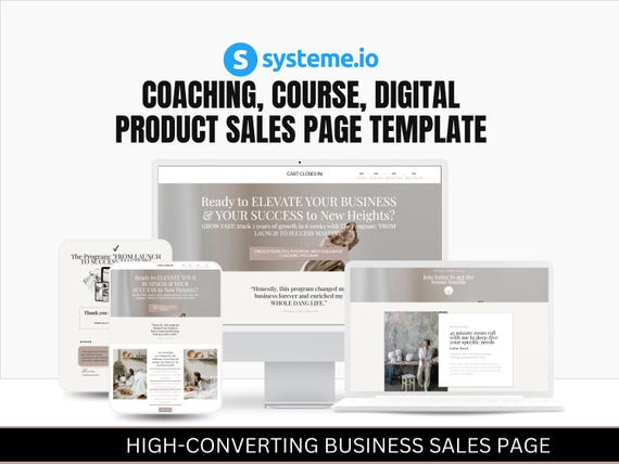 Systeme.io Coaching, Course or Digital product Sales Funnel Template, Landing Page (One-Click Import)
