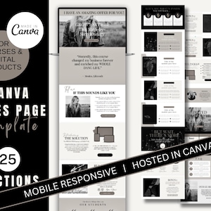 Canva Sales Page Template, Coaching Course Landing Page, Landing Page, Course Creator Funnel Template, Editable Canva, Black, Minimalist