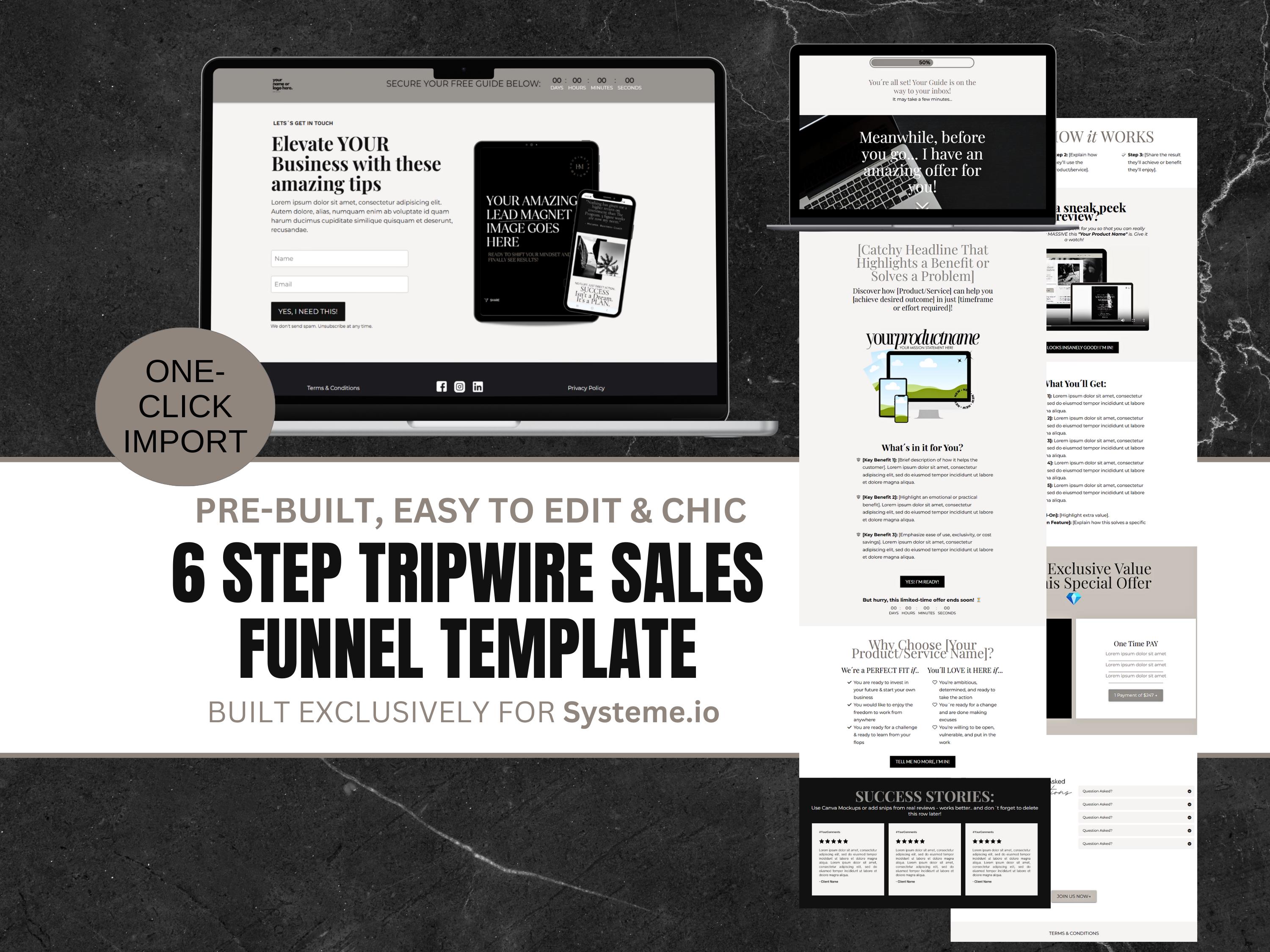 Systeme.io Tripwire Sales Funnel Template: Lead Magnet Opt-in, Sales Page and Payment Pages