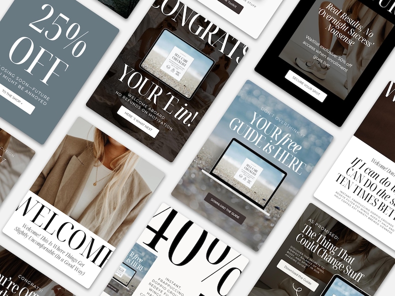 Your Emails Don’t Need to Blend In, and Not Everything Has to Be Beige!
Somewhere along the way, “professional” became a synonym for beige, safe, and forgettable.
But your emails can feel like you — warm colors, confident typography, a thoughtful email branding that actually has personality.
If you want higher open rates and emails that actually stand out, these templates are for you. Because great emails deserve to be opened — and remembered.