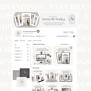Könnte beinhalten: Etsy-Shop-Banner-Vorlagen von Limoncello Studio. Der Shop bietet ein Course Workbook und andere digitale Produkte an. Der Shop hat 150 Artikel, davon 90 im Angebot. Der Shop hat 5 Sterne und 4,2k Verkäufe.