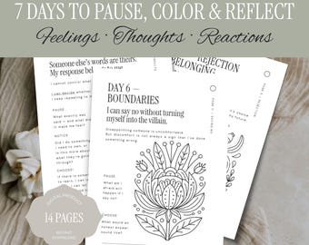 PRINTABLE Coloring Pages for Reflection, Feelings & Mindful Moments | Relaxing Folk Botanical Line Art