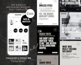 Mix & Match Instagram Carousel Canva Templates: Feminine Marketing, Coaching Themes (Digital Download)