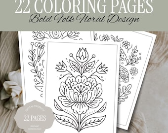 Boho Bold Folk Floral Coloring Pages | PRINTABLE Relaxing Botanical Line Art