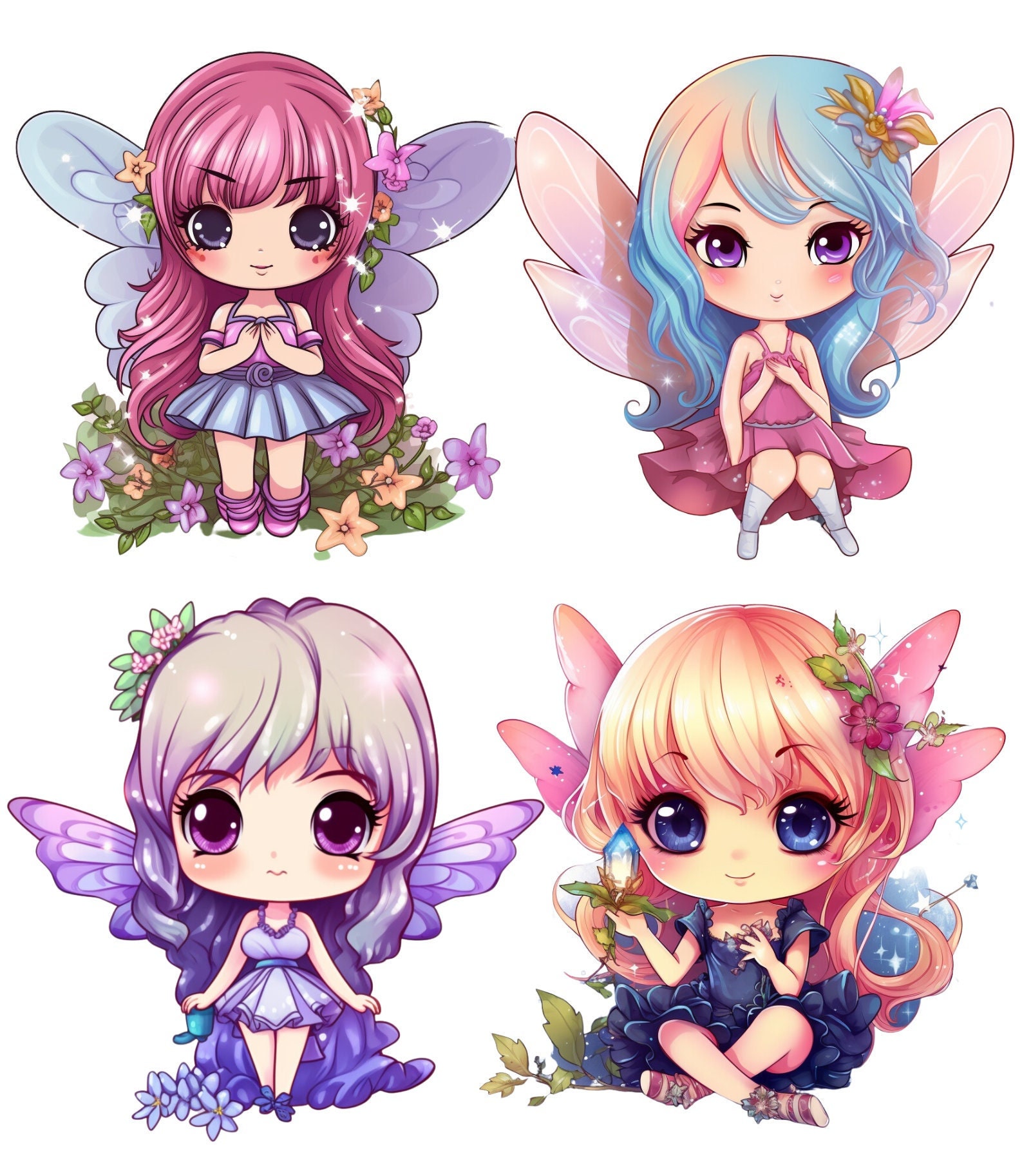 32 Magical Chibi Style Fairy Clipart High Quality PNG Files 