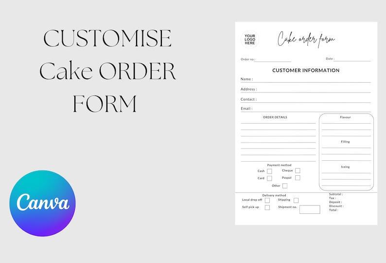 Custom Cake Order Form Template for Bakers Canva Editable Etsy