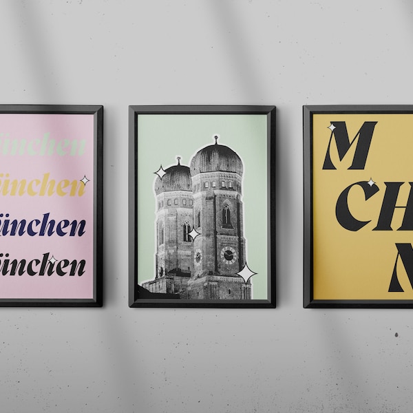 München Poster Set, Frauenkirche, Wanddeko, Wandbilder, Geschenkidee, Minimalistisch, Büro, Arbeitszimmer, Wohnzimmer Set