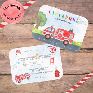 PDF form, birthday invitation fire brigade, children&#39;s birthday, DIY, to print yourself, invitation card, card, to craft, invitation