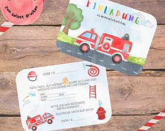 PDF form, birthday invitation fire brigade, children's birthday, DIY, to print yourself, invitation card, card, to craft, invitation