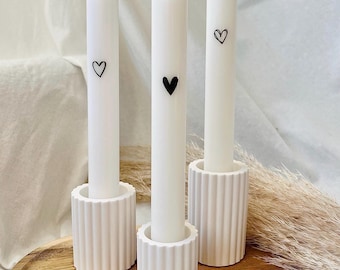 Kerzenhalter mit Rillen für Stabkerzen. Einzeln oder als Set, Mini Stabkerzenständer weiß, Skandi, Hochzeit, Geburtstag, Frühling, Ostern