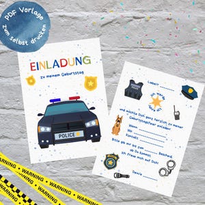 PDF form, birthday invitation police, children&#39;s birthday, DIY, to print yourself, invitation card, card, to craft