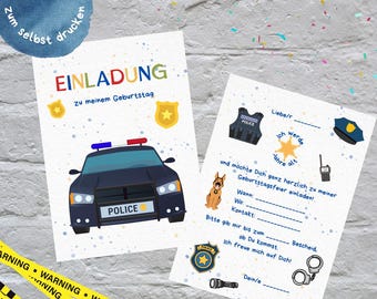 PDF form, birthday invitation police, children's birthday, DIY, to print yourself, invitation card, card, to craft