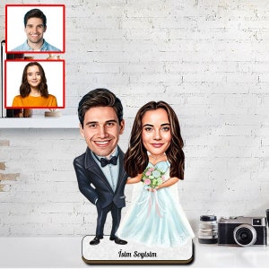 Regali di nozze personalizzati, ninnolo in miniatura di sposini, regali di fidanzamento personalizzati, figurina di cartone animato caricatura, ritratto da regalo fotografico