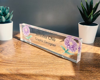 Floral Name Plate Desk, Custom Name Plate, Birth Flower Name Plate, Office Sign Decor, Emerald  Desk Name Plate Decor, Personalized Gift