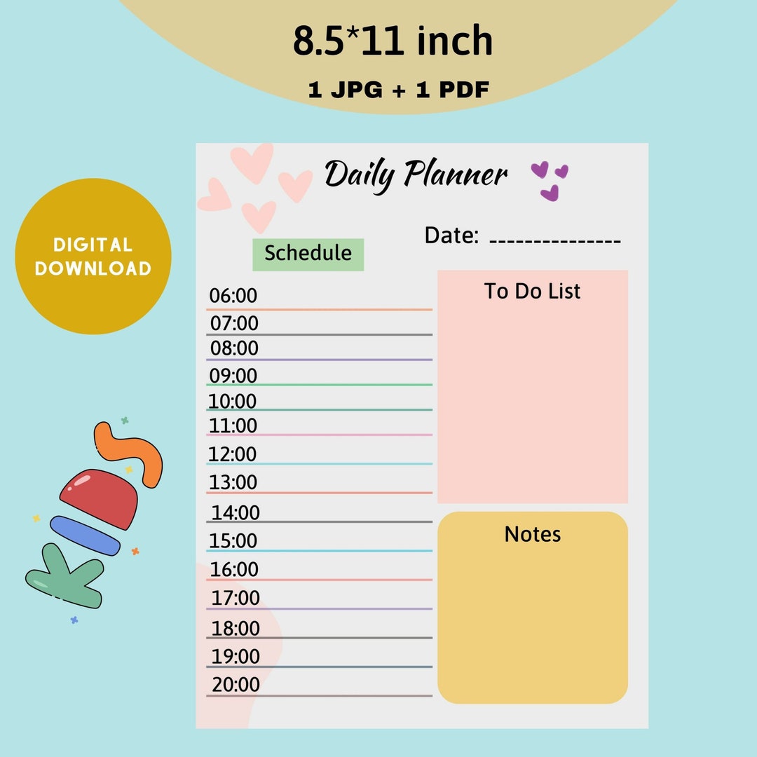 Daily Planner for Kids Printable, Instant Download, Printable Kids ...