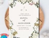 Printable  Floral Wedding Invitation Template – Elegant Invite (Canva Editable)