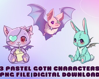 Pastel Goth Kawaii Character Clipart: Yami Anime Illustrations (Digital Download)