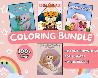 Kawaii Malbuch, Malbuch mit 105 Seiten zum Ausdrucken (Digitaler Download)