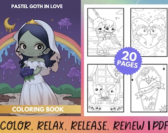 Pastel Goth Coloring Book: Creepy Kawaii Valentine's Day Pages (Digital Download)