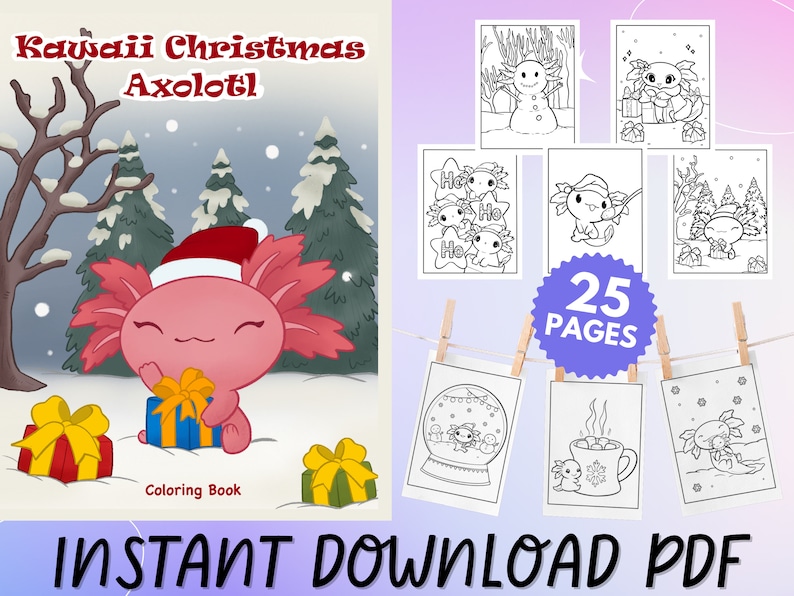 Axolotl Christmas Coloring Book Etsy